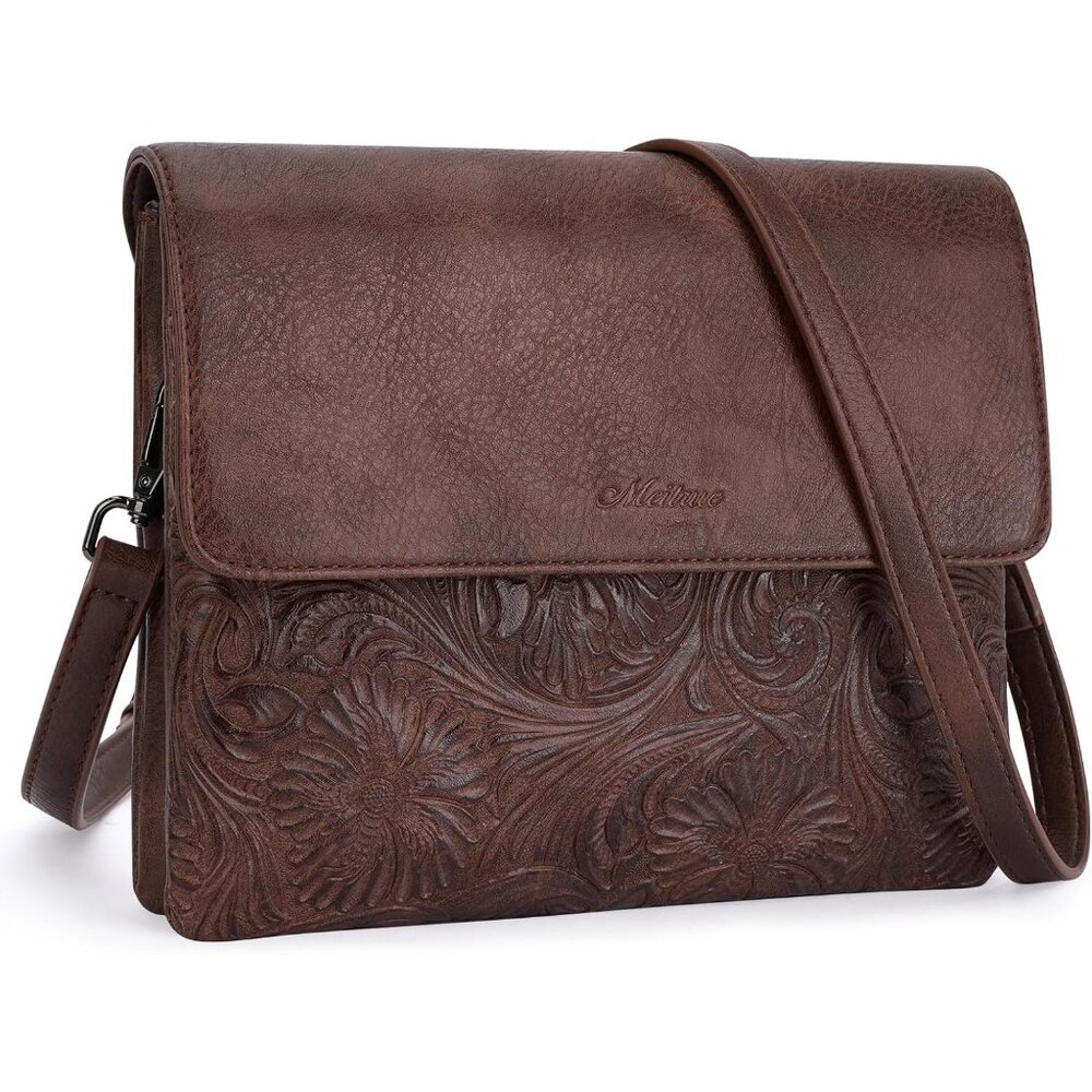 〽️Women Coffee Vegan Leather Cell Phone Purse Adjustable Strap Crossbody Bag